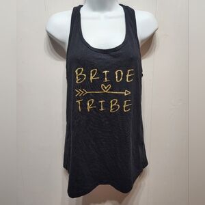 Bride Tribe Tank Top Large Black Gold Racerback‎ Casual Wedding Bridesmaid B866